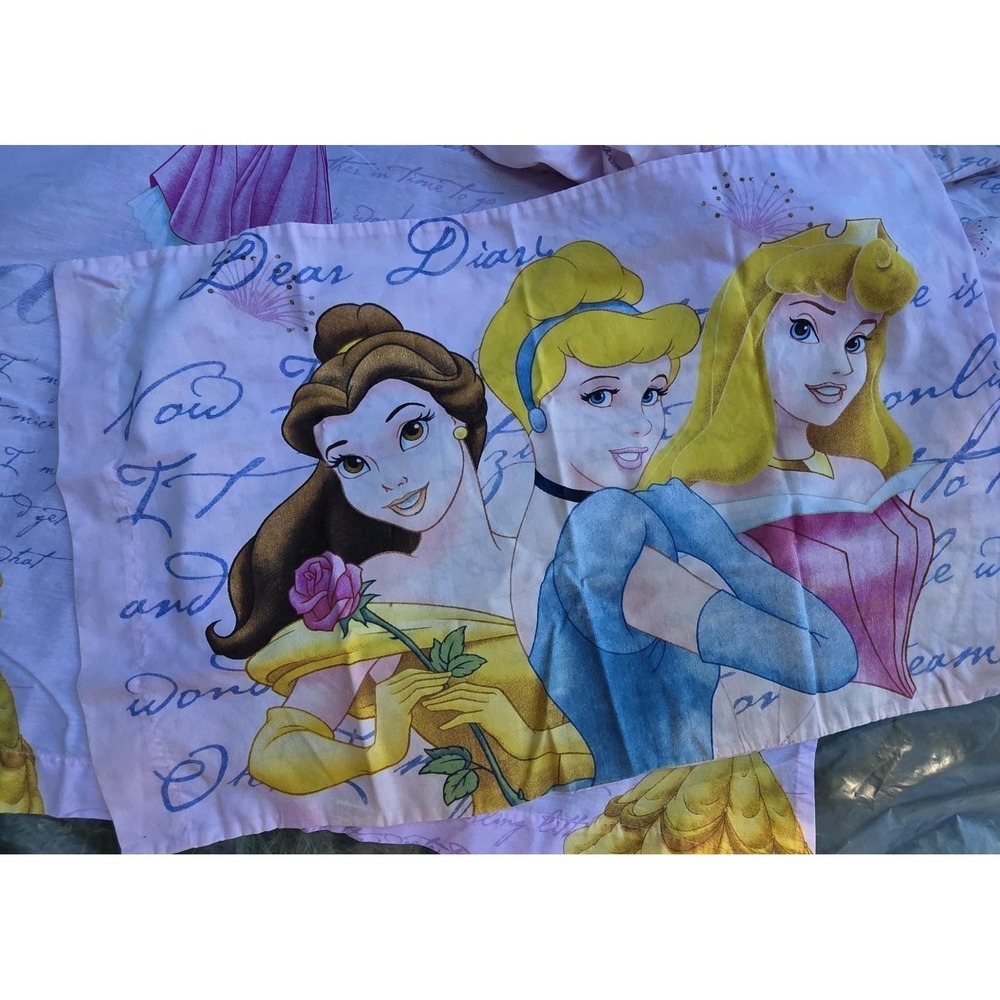 Disney Princess Twin Flat Sheet Pillow Dear Diary Dream Belle Cinderella Aurora